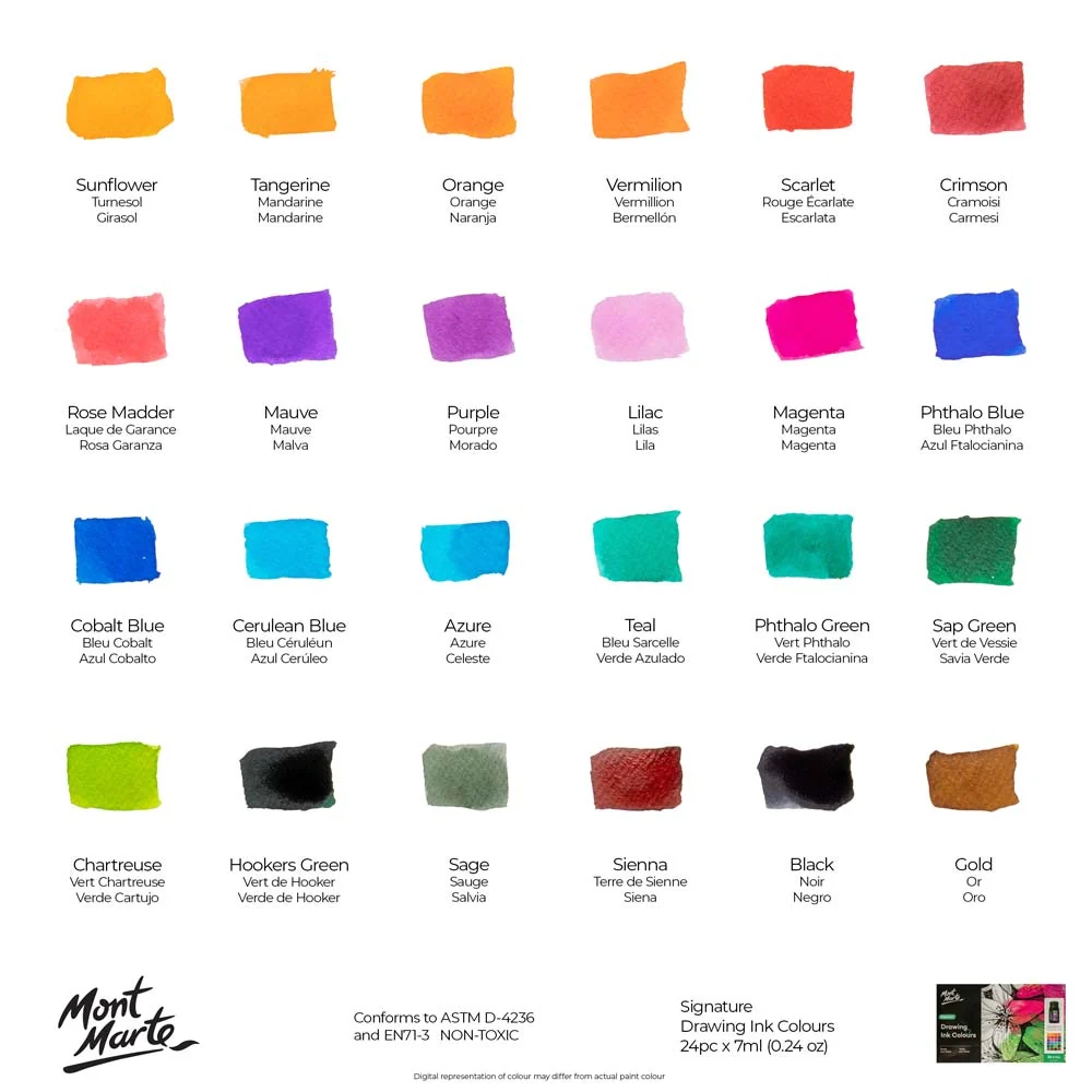 Teikniblek - Drawing Ink Colours Signature 24pc x 7ml  - 3