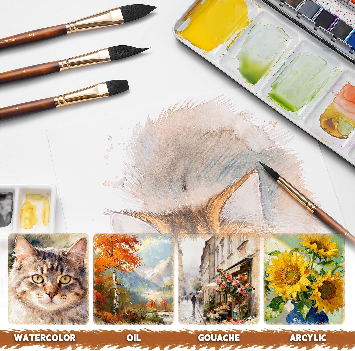 Fuumuui Professional vatnslitapenslar – 10 stk sett - 9