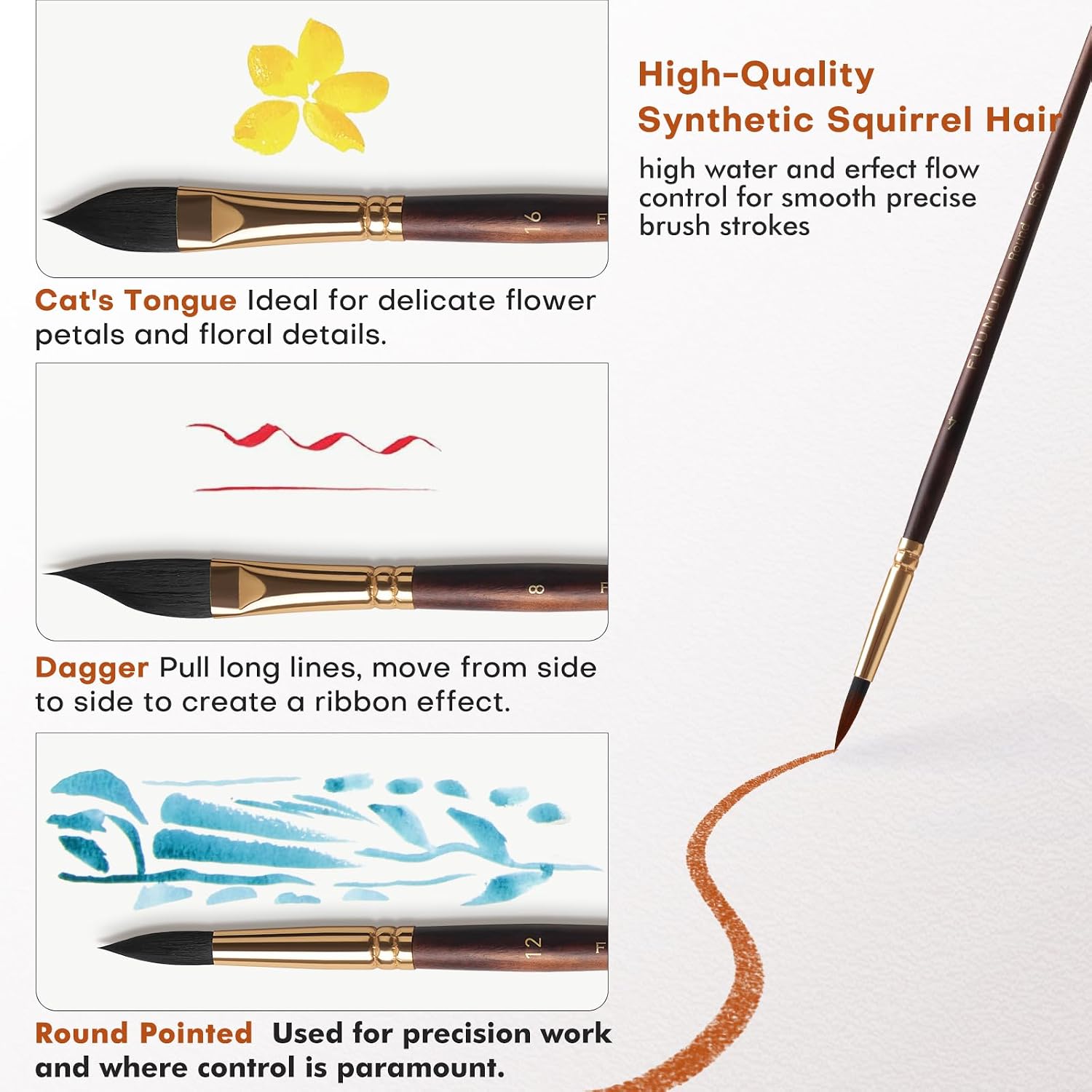 Fuumuui Professional vatnslitapenslar – 10 stk sett - 5