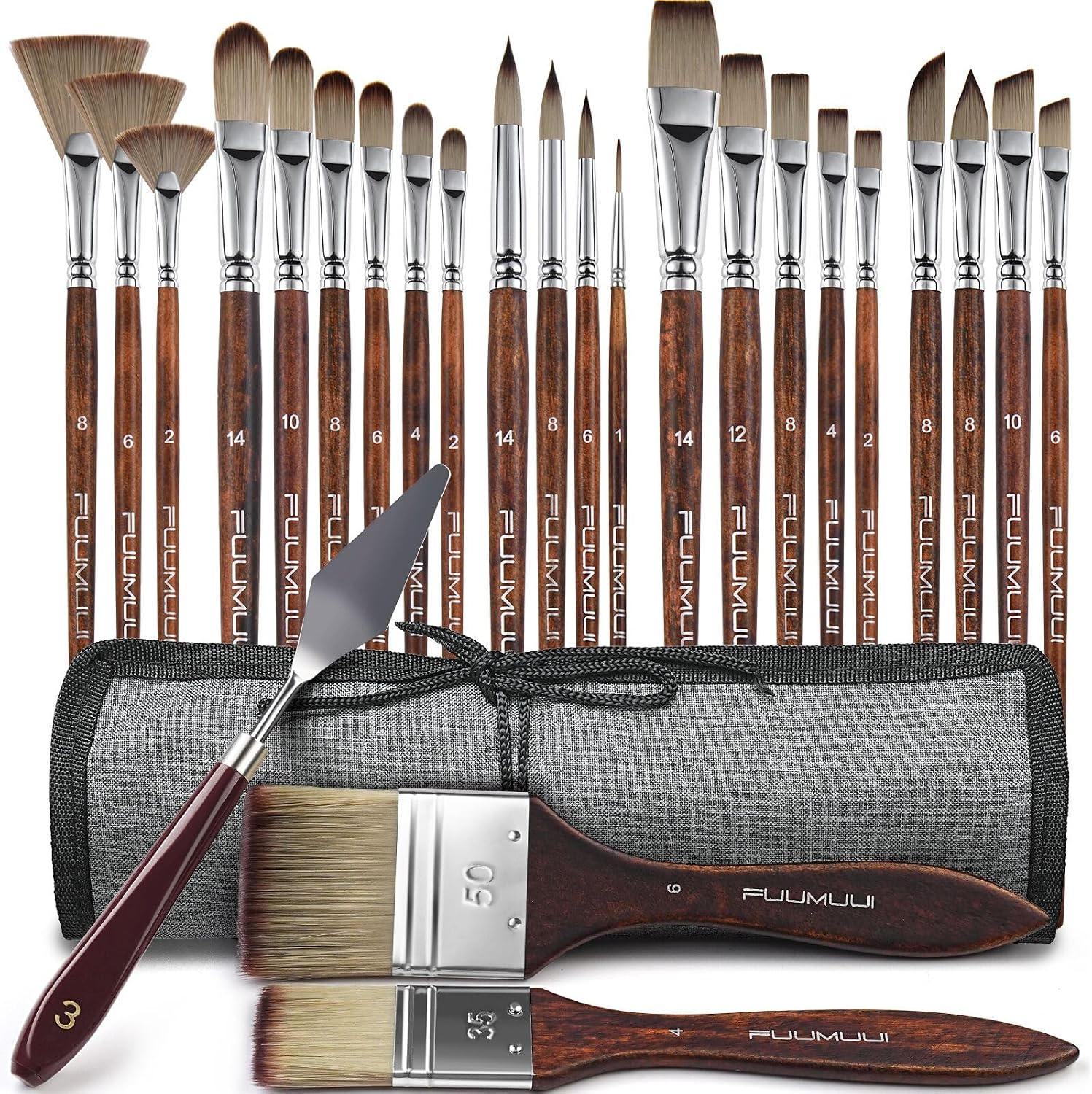 Fuumuui Artist Series 25pcs Paint Brush Set with Palette Knife & Canvas Roll - 1