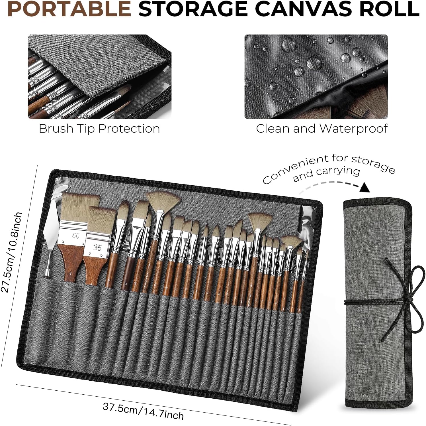 Fuumuui Artist Series 25pcs Paint Brush Set with Palette Knife & Canvas Roll - 3