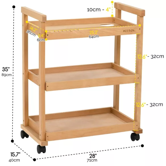 Meeden 3-Tier Art Supplies Storage Cart – Ljós valhneta (beyki)