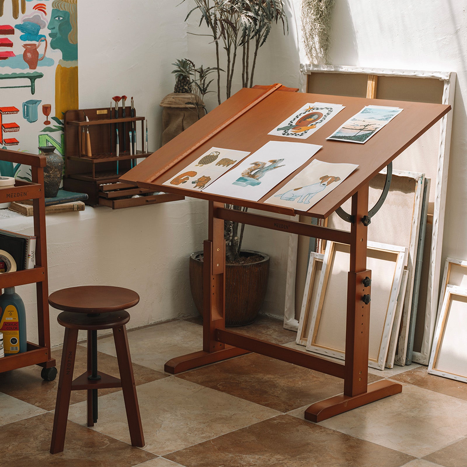 Meeden Extra Large Wood Drafting Table – Ljós valhneta (beyki)