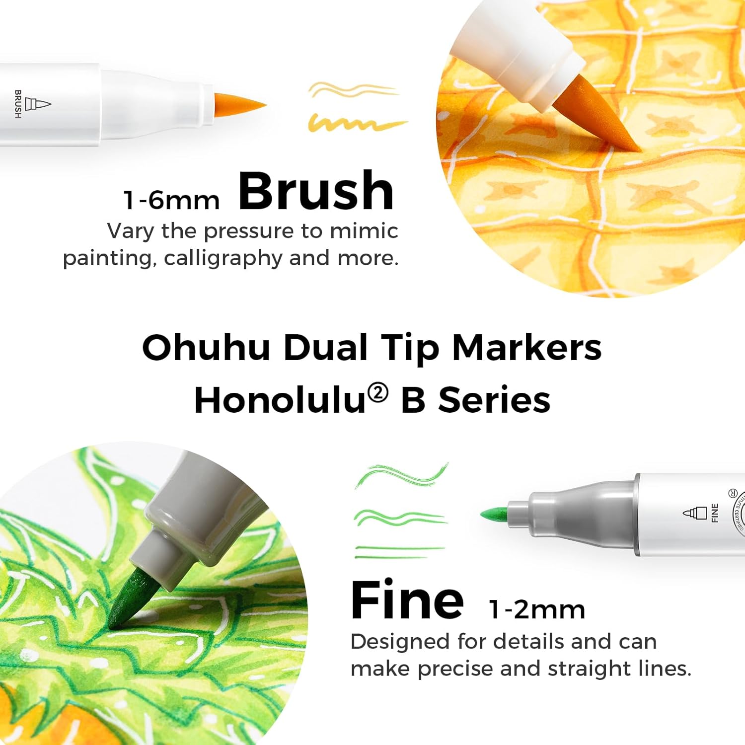 Ohuhu Alcohol Markers Brush & Fine Tip – Honolulu² B – 48 litir - smámynd 3
