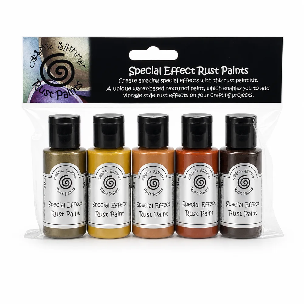 Cosmic Shimmer ryðáhrifamálning – akrýl, fjöllita 5 x 30 ml sett