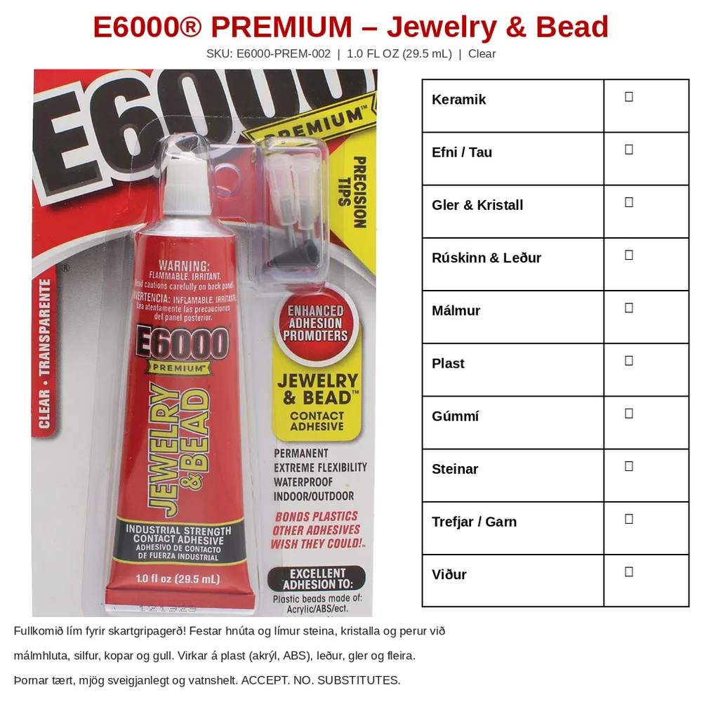E6000® Premium – Jewelry & Bead – Skartgriparlím 29,5 ml