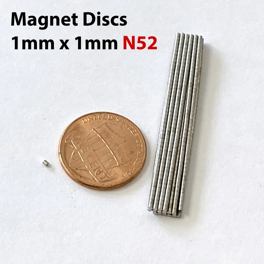 1mm x 1mm 1/32in x 1/32in N52 Thin Discs Rare Earth Neodymium Magnets 1 stk