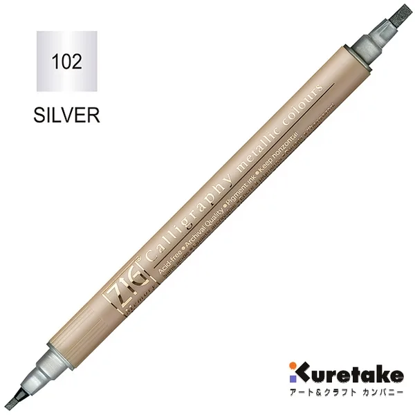 Kuretake Zig Memory System Twin Marker, Writer Metallic Colors, Silver