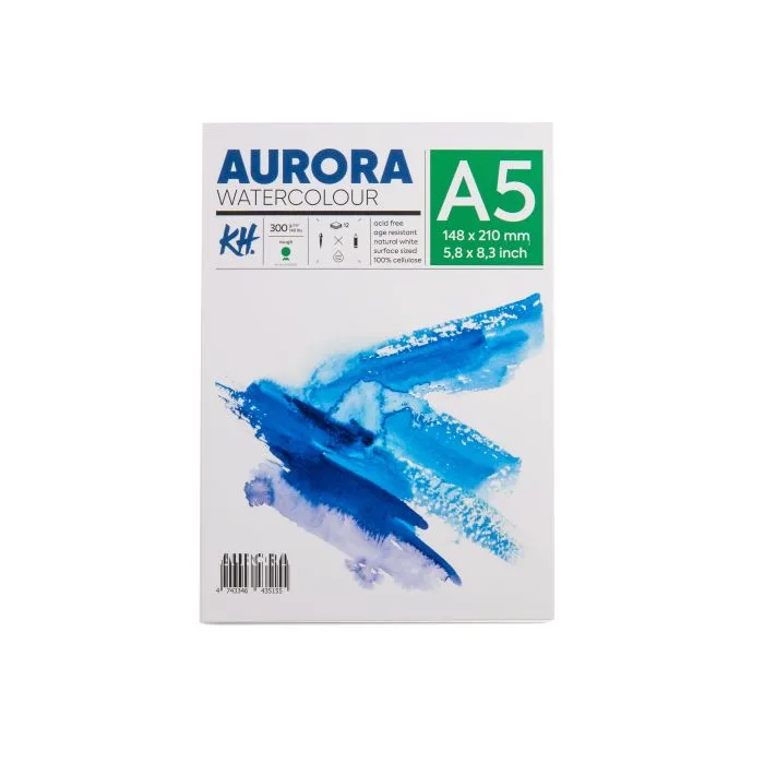 Aurora Vatnslitablokk A5 – 300gsm, 12 blöð (Rough) Grófur