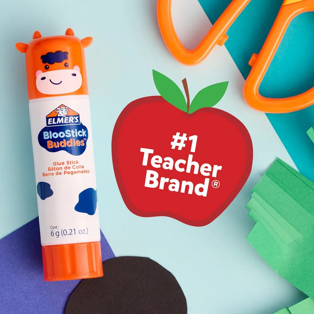 Elmer's BlooStick Buddies Glue Sticks/ Límstifti , Disappearing Blue Glue Stick, Anti-Roll Cap, 6g