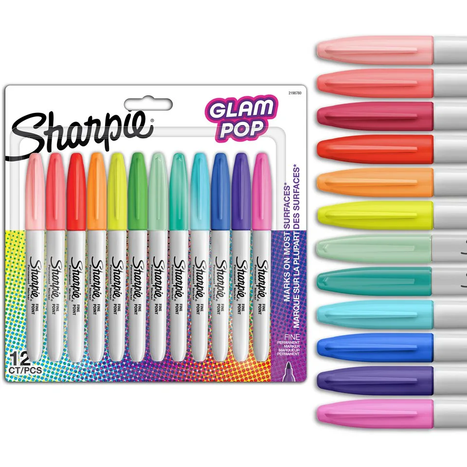 Sharpie Glam Pop Fine Point – 12 skærir litir á spjaldi
