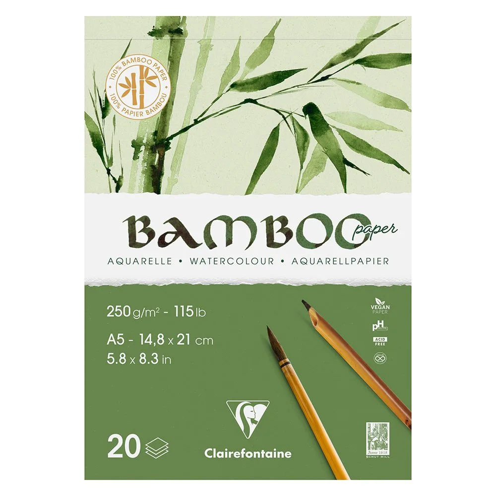 Vatnslitapappír úr 100% bambustrefjum - 20 arkir 250g A5