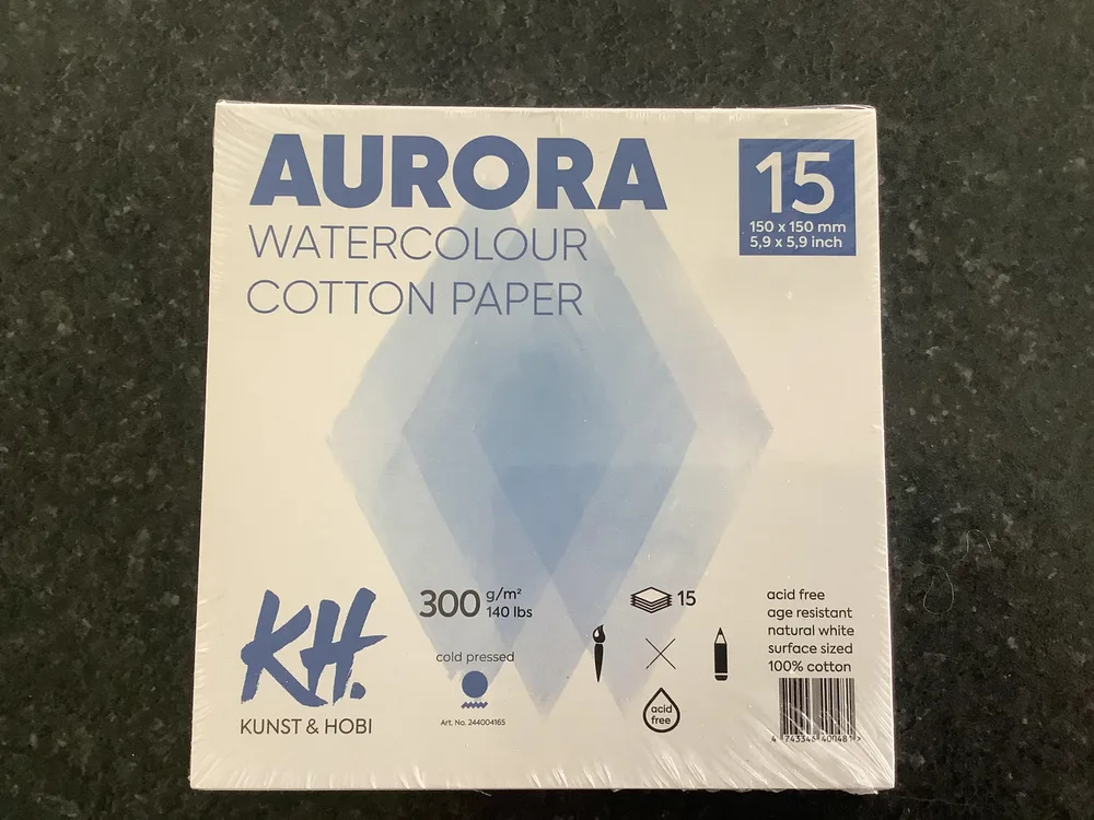 Aurora Vatnslitablokk 20 blöð - 15x15 sm Cold Pressed