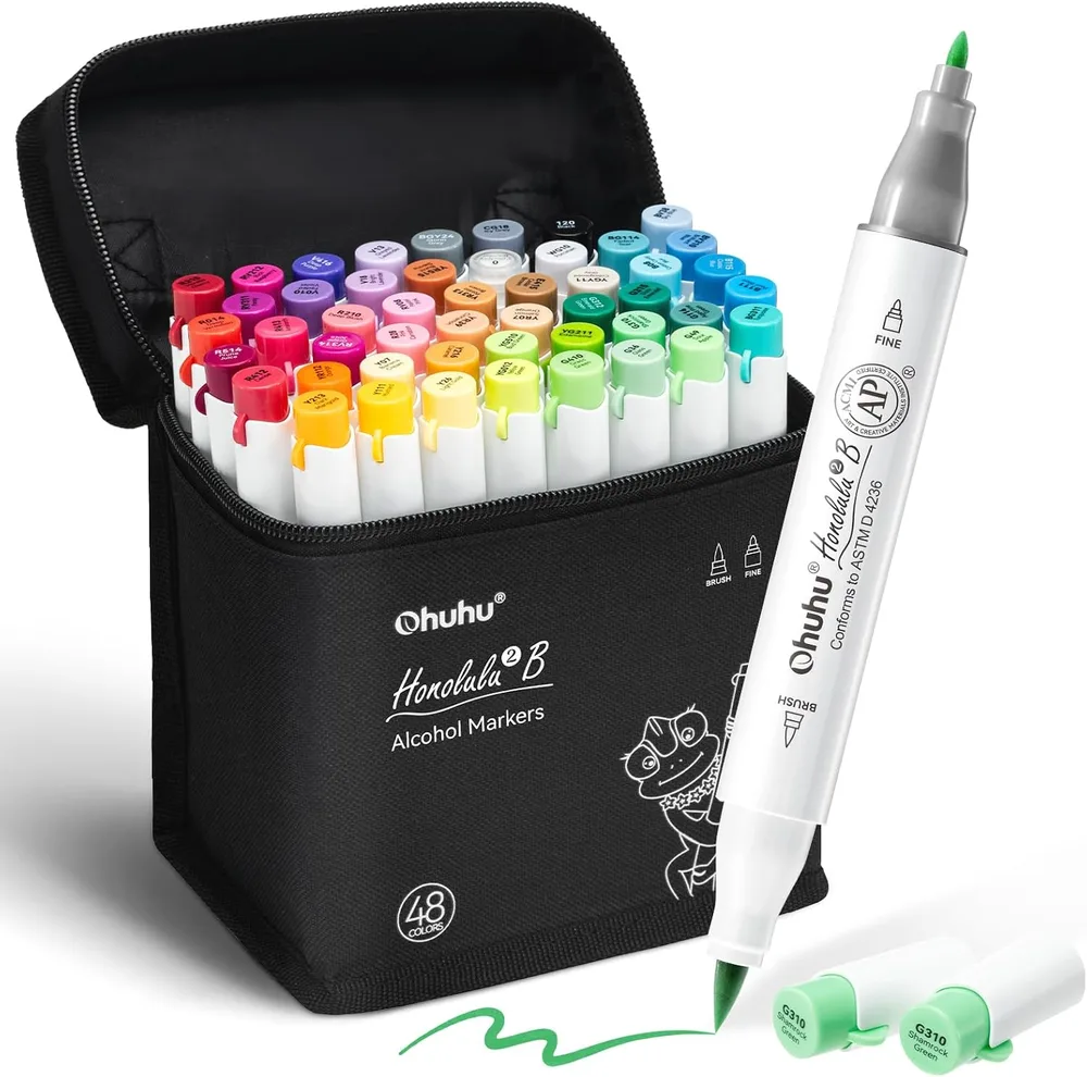 Ohuhu Alcohol Markers Brush & Fine Tip – Honolulu² B – 48 litir