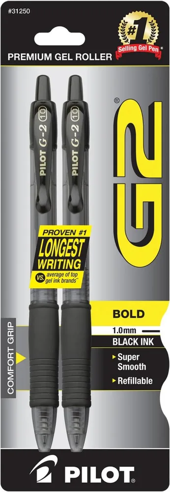 Pilot G2 Gel Penni – Bold 1.0 mm – Svartur – 2 stk