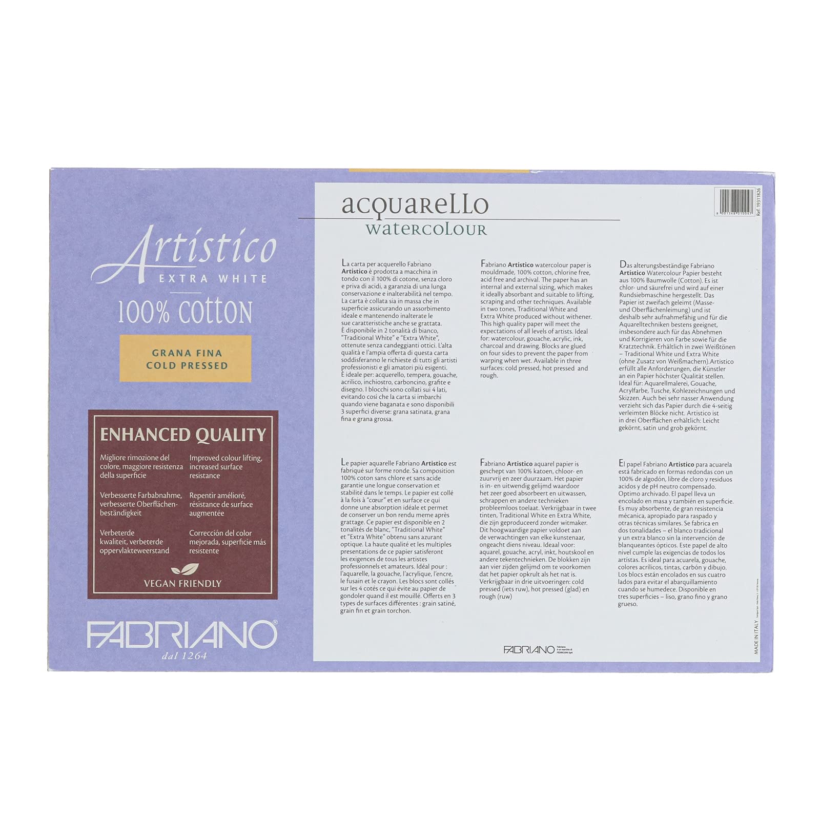 Fabriano Artistico Vatnslitablokk 31x41 cm – 300g Cold Pressed 