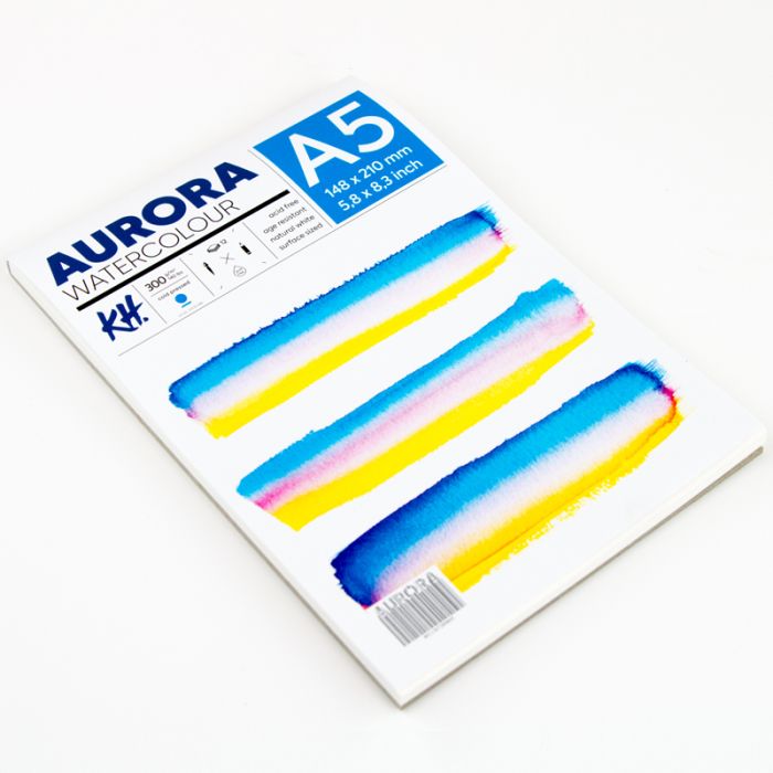Aurora Vatnslitablokk A5 – 300gsm, 12 blöð Cold Pressed
