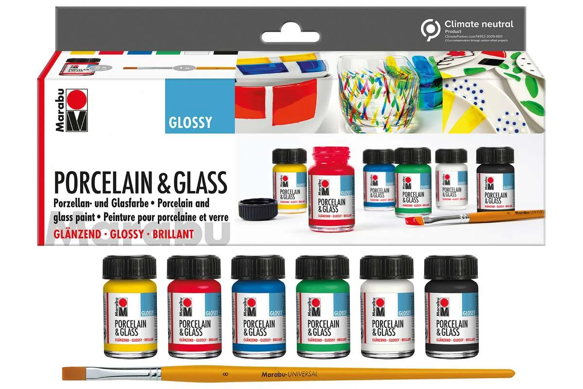 Byrjendasett fyrir postulín og gler glans  6x15ml -
