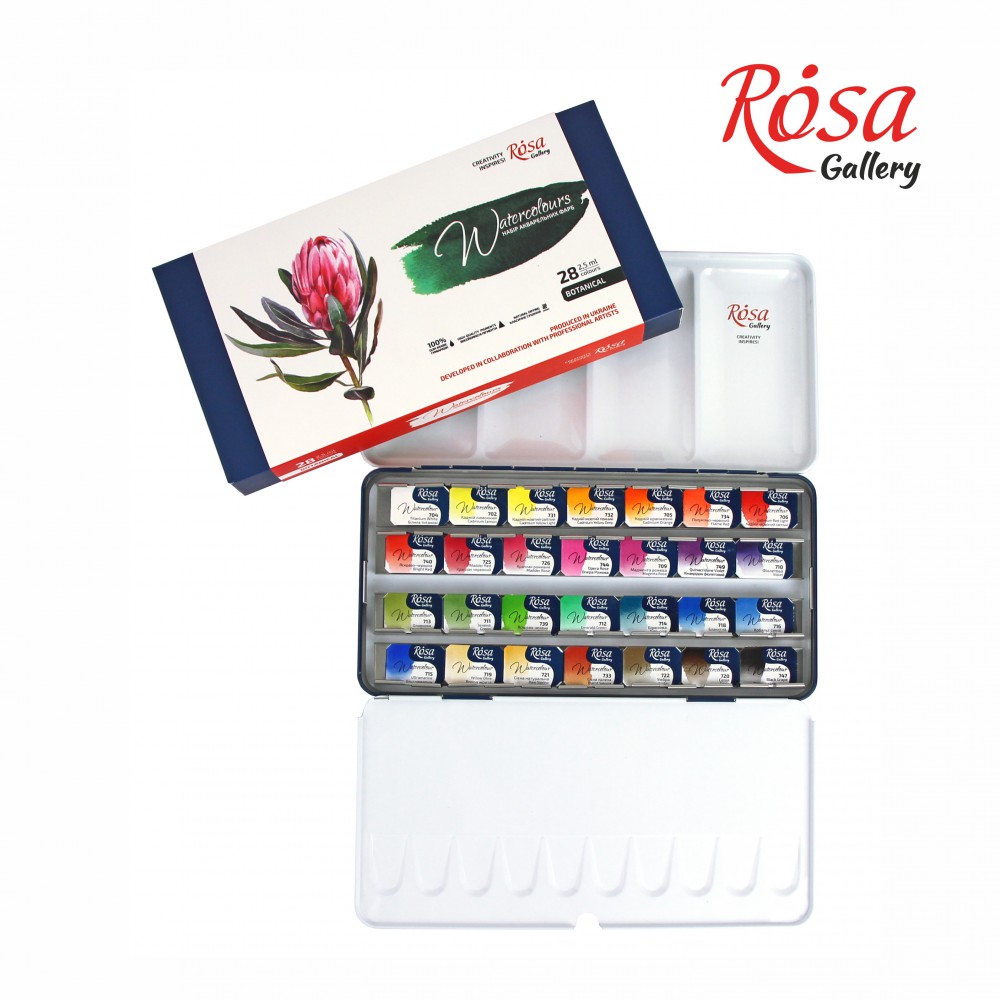 ROSA Gallery Botanical – 28 lita vatnslitasett í málmboxi